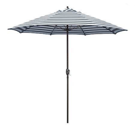 California Umbrella 9' Bronze Aluminum Patio Umbrella, Olefin Navy White Cabana Stripe 194061337530